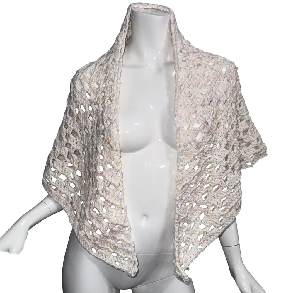 💙💖 Handmade Cream Pastel Knit Crochet Oversized‎ Scarf Hood Boho Festival